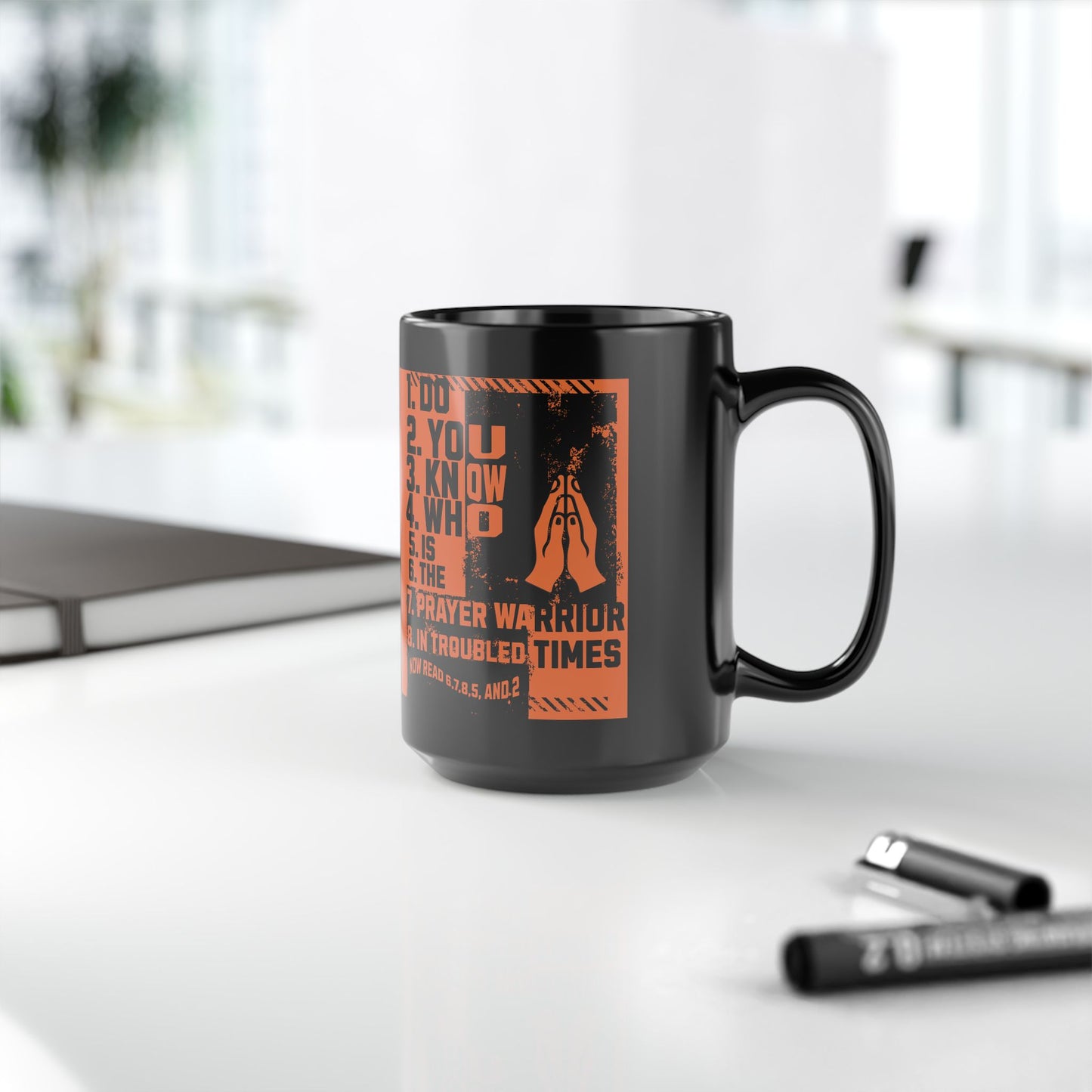 Black Mug (11oz, 15oz) ,"Prayer Warrior", FrediFreds Home Collection