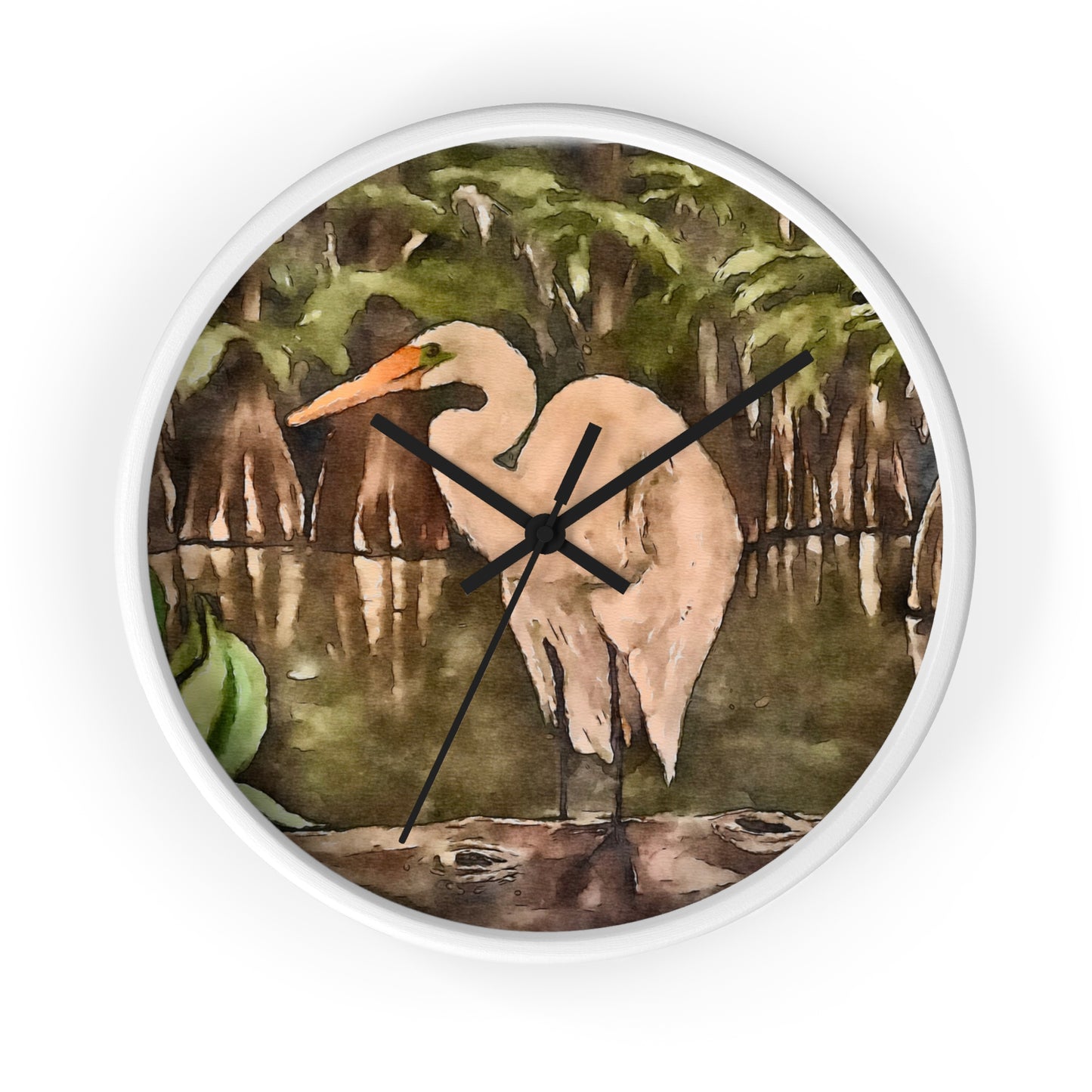 Wall Clock, Watercolor, Egret Perch, Life on the Bayou Collection