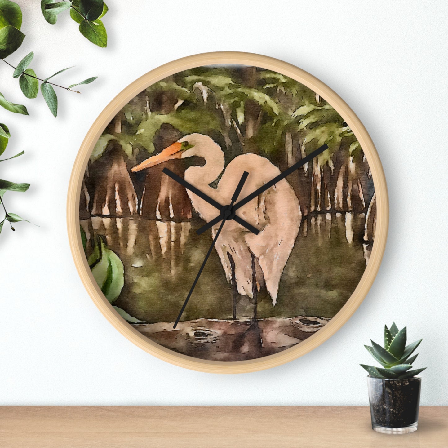 Wall Clock, Watercolor, Egret Perch, Life on the Bayou Collection