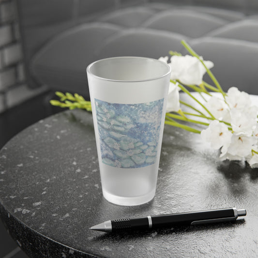 Frosted Pint Glass, 16oz, Water Lilies, FrediFreds Home Collection