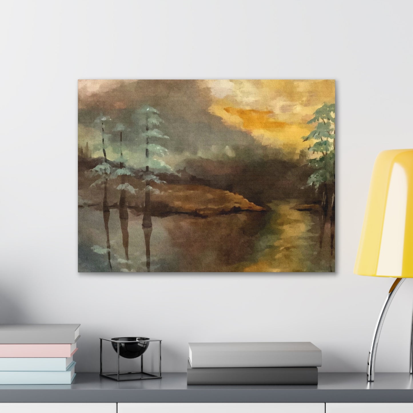 Canvas Gallery Wraps, Moon Lake Watercolor, FrediFreds Home Collection