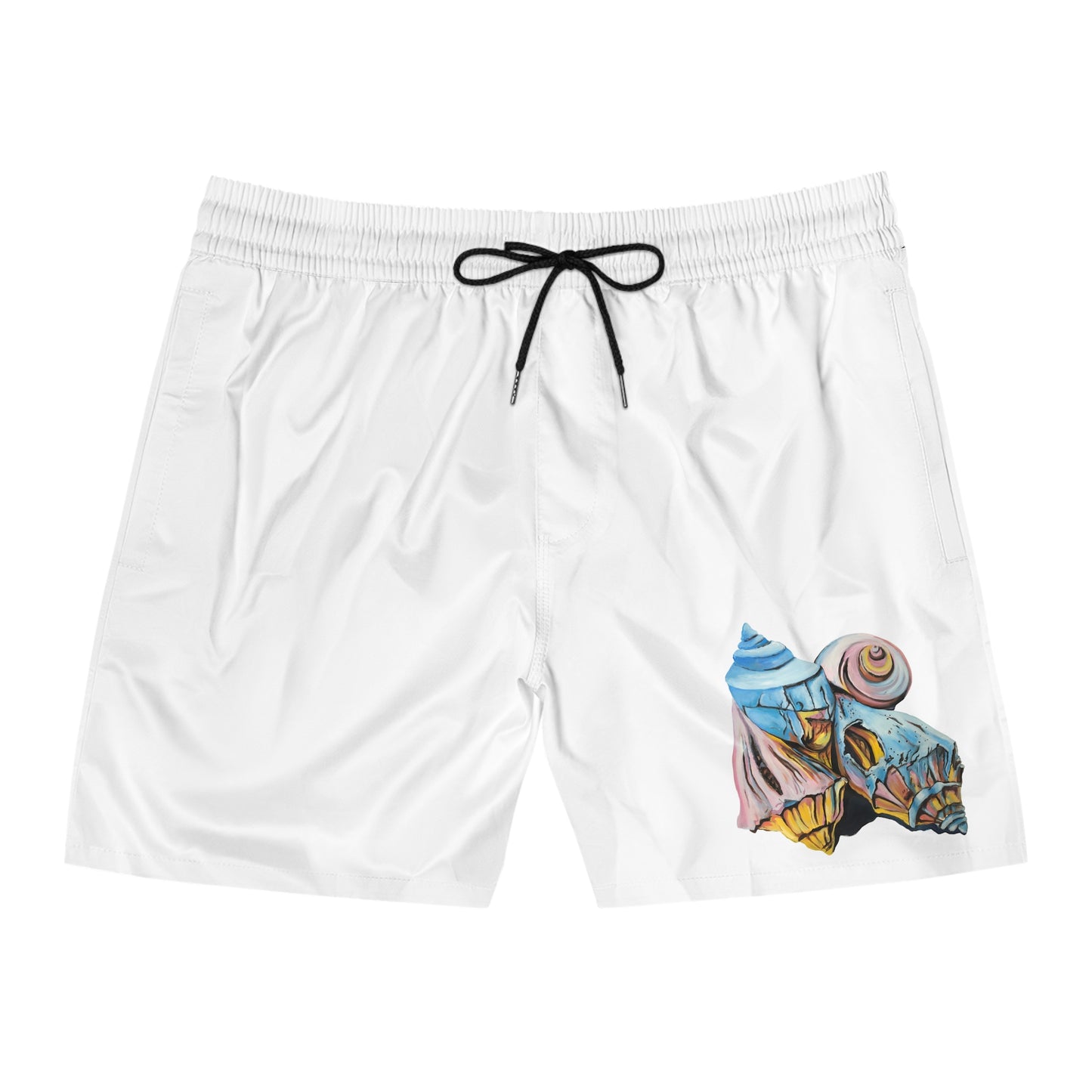 Men's Mid-Length Swim Shorts (AOP), Artsy Pastel Beach Shells, Beachwalker Club Collection