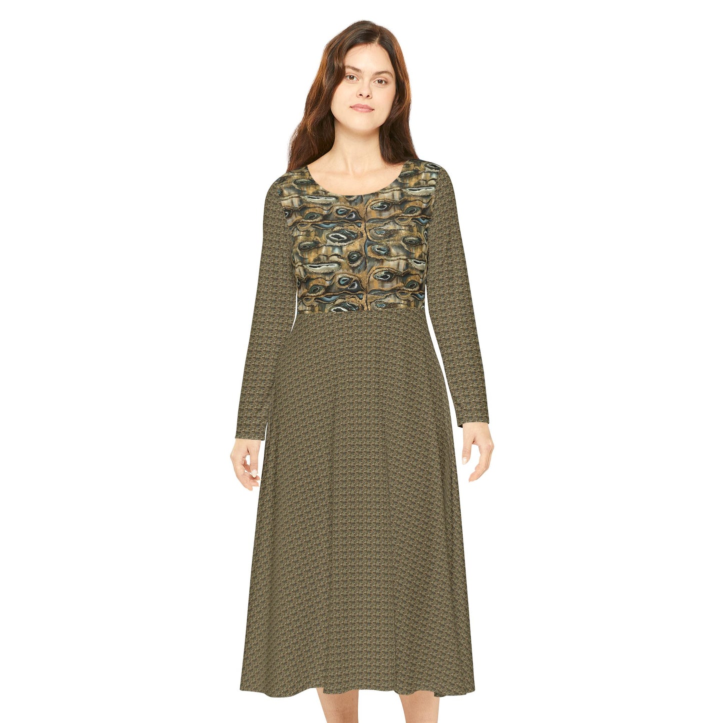 Women's Long Sleeve Modest Dress (AOP), Oyster Shells, FrediFreds Home Collection