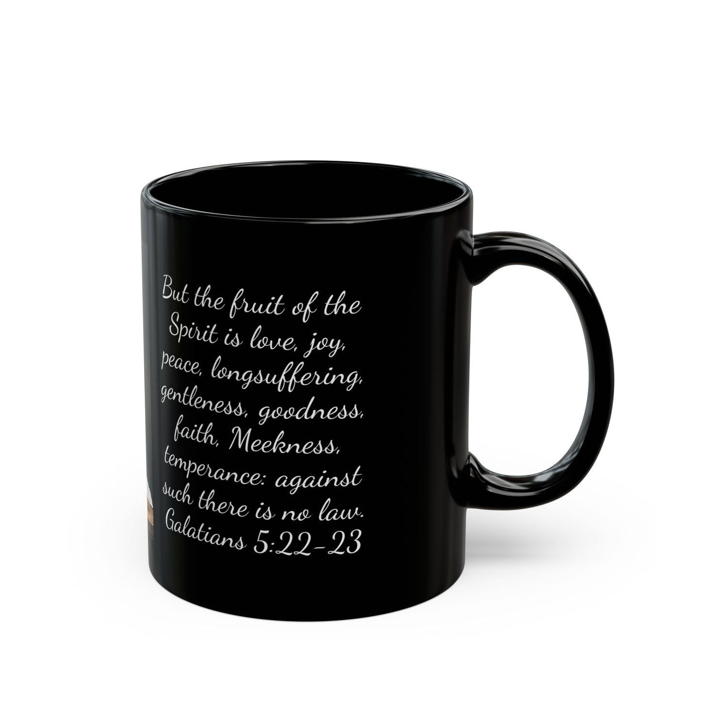 Black Mug (11oz, 15oz), Strawberries, Fruits of the Spirit, Coffee Devotion, FrediFreds Home Collection