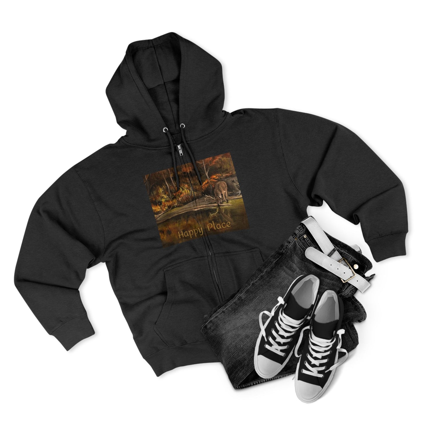 Unisex Zip Hoodie, Deer Haven Reflection