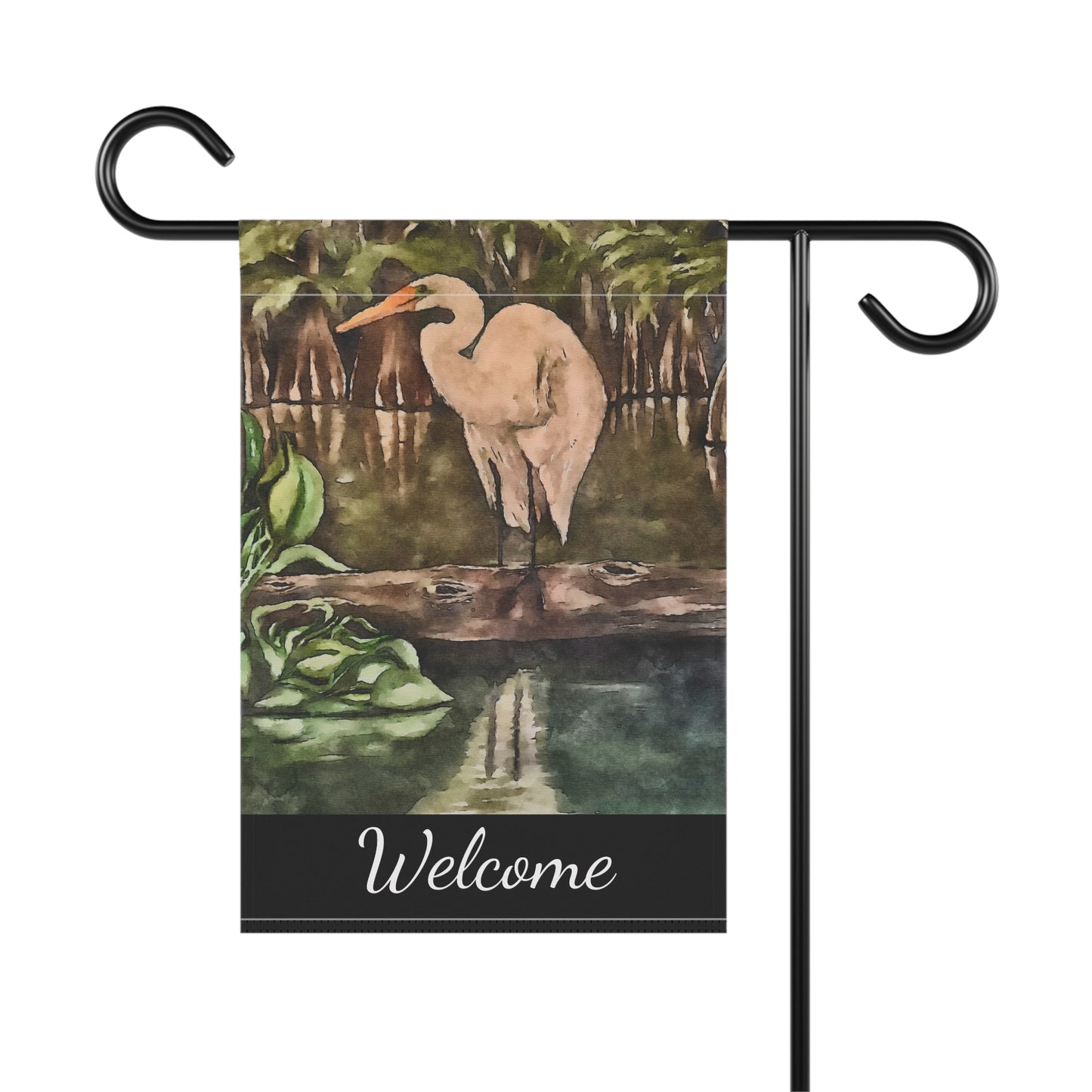 Garden & House Banner, Watercolor, Egret Perch, FrediFreds Home Collection