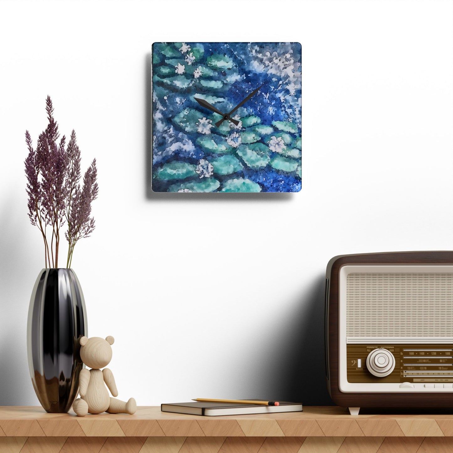 Acrylic Wall Clock, Water Lilies, FrediFreds Home Collection