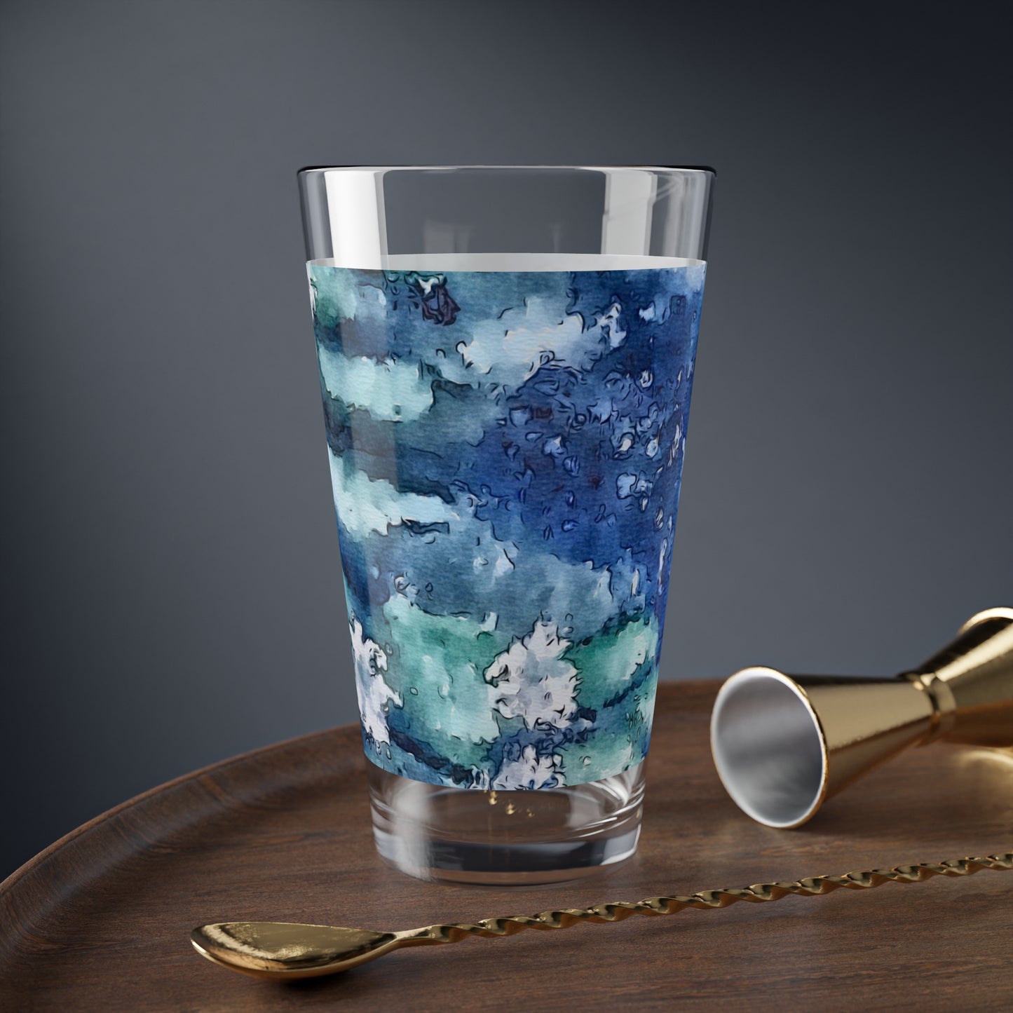 Mixing Glass, 16oz, Water Lilies, FrediFreds Home Collection