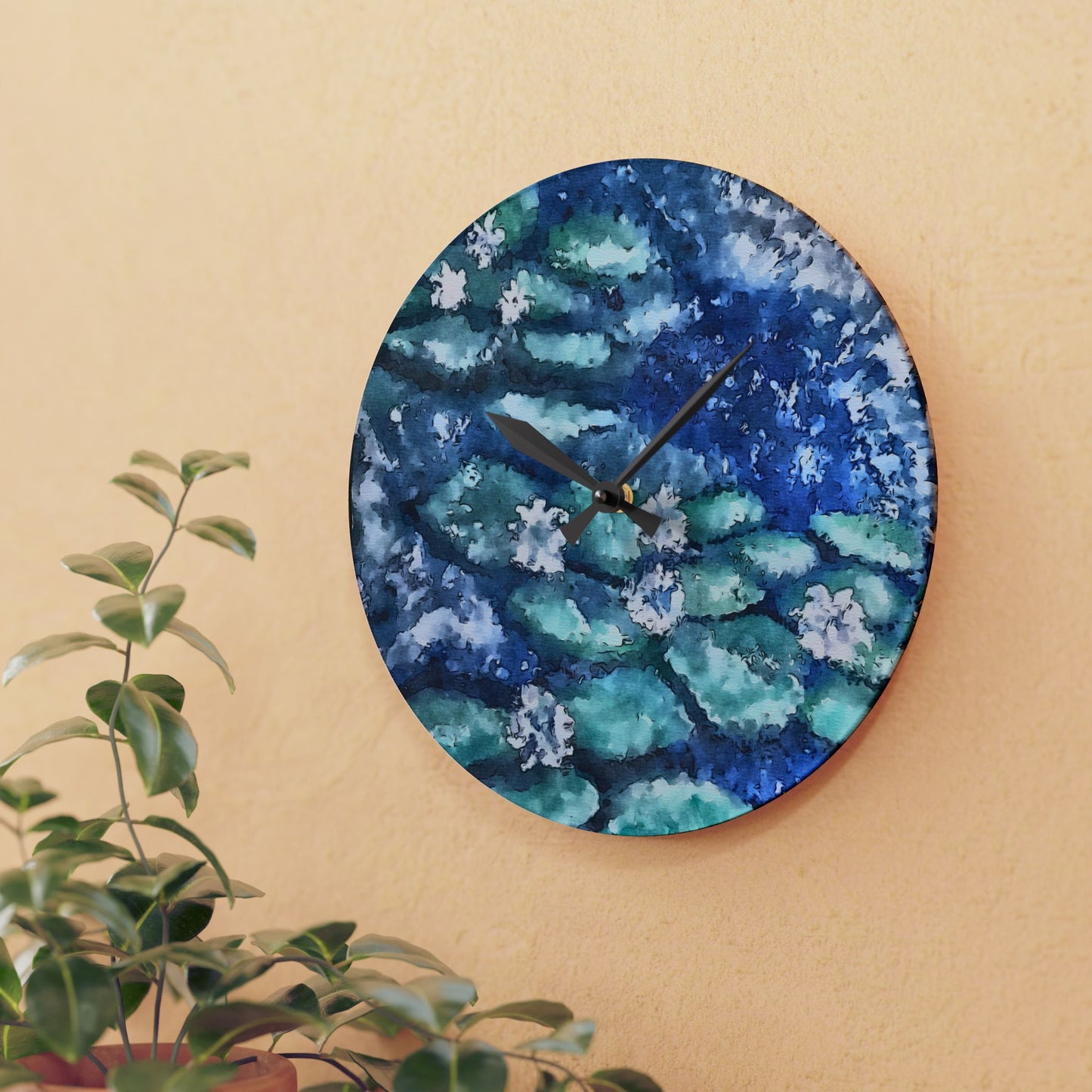 Acrylic Wall Clock, Water Lilies, FrediFreds Home Collection