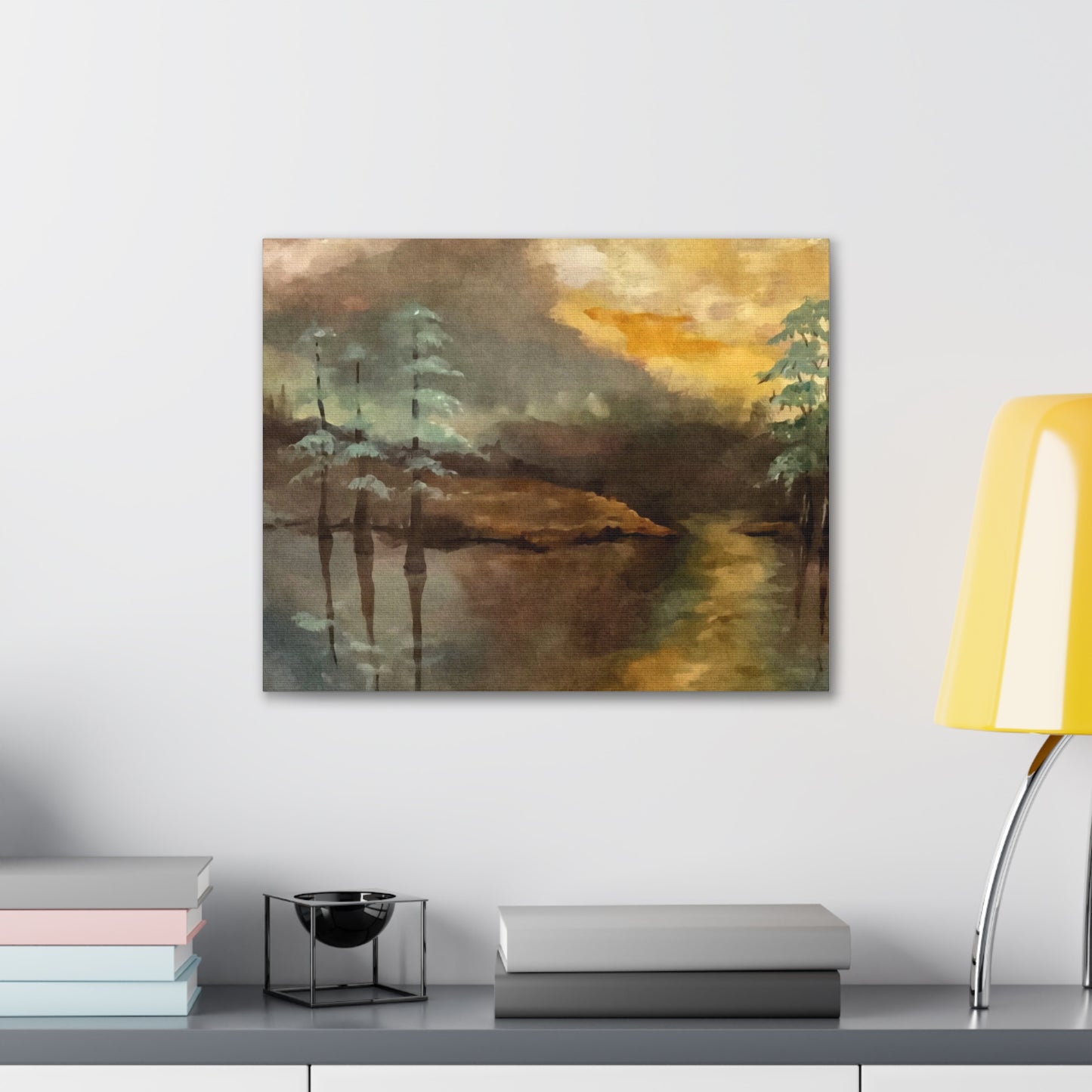 Canvas Gallery Wraps, Moon Lake Watercolor, FrediFreds Home Collection