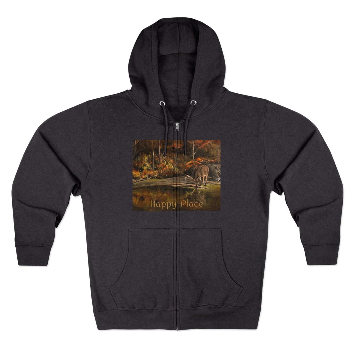 Unisex Zip Hoodie, Deer Haven Reflection