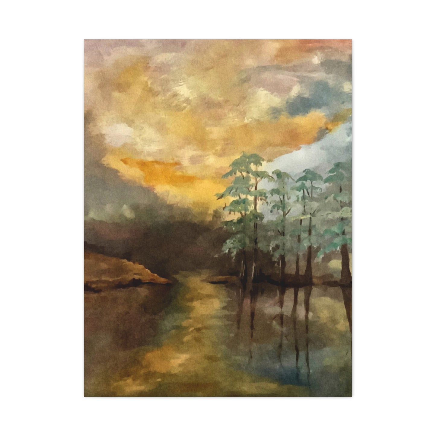 Canvas Gallery Wraps, Moon Lake Watercolor, FrediFreds Home Collection