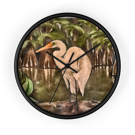 Wall Clock, Watercolor, Egret Perch, Life on the Bayou Collection