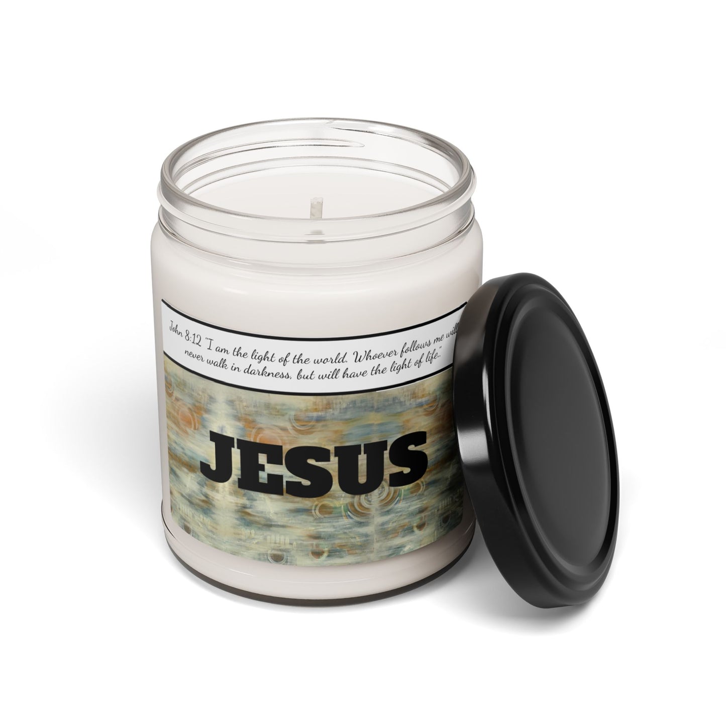 Scented Soy Candle, 9oz, Abstract Neutrals, John 8:12, FrediFreds Home Collection