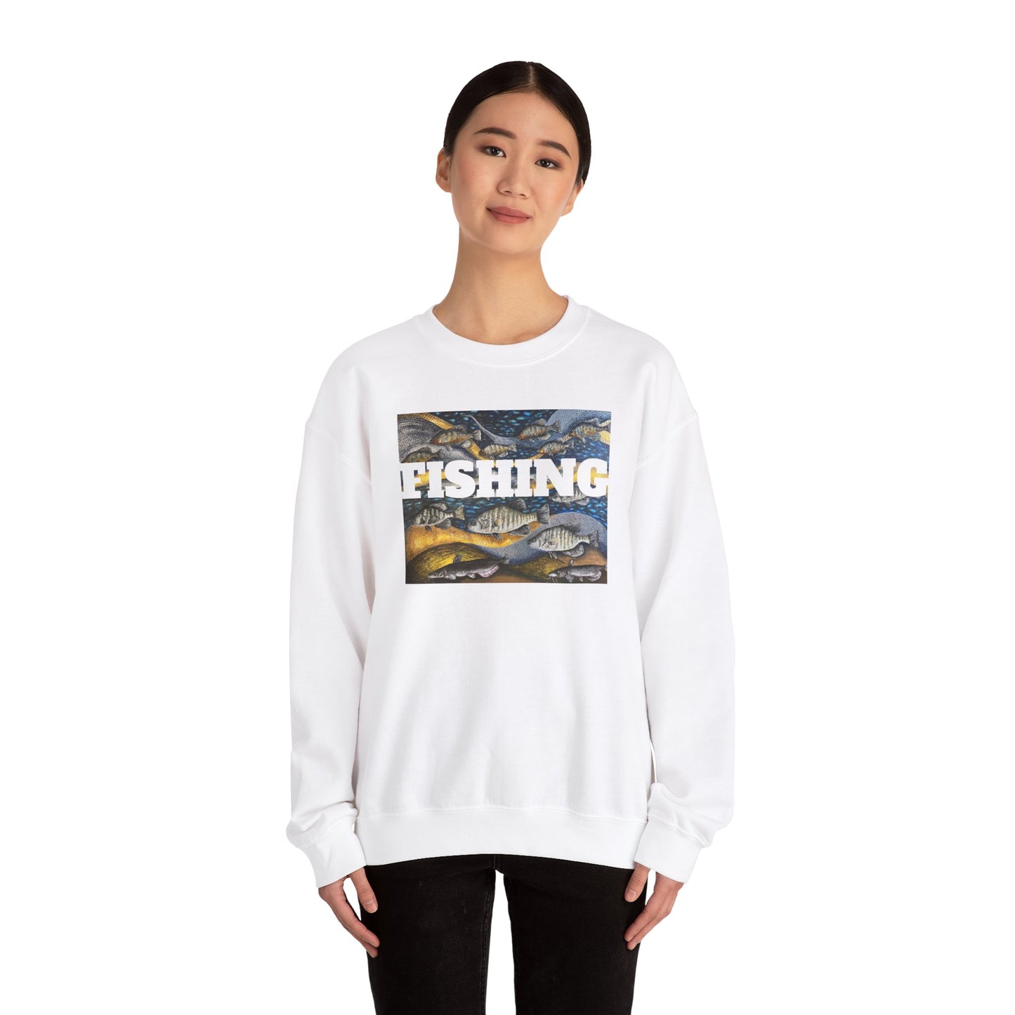 Unisex Heavy Blend™ Crewneck Sweatshirt, Get Lucky Fishing, Original Artwork, FrediFreds Home Collection