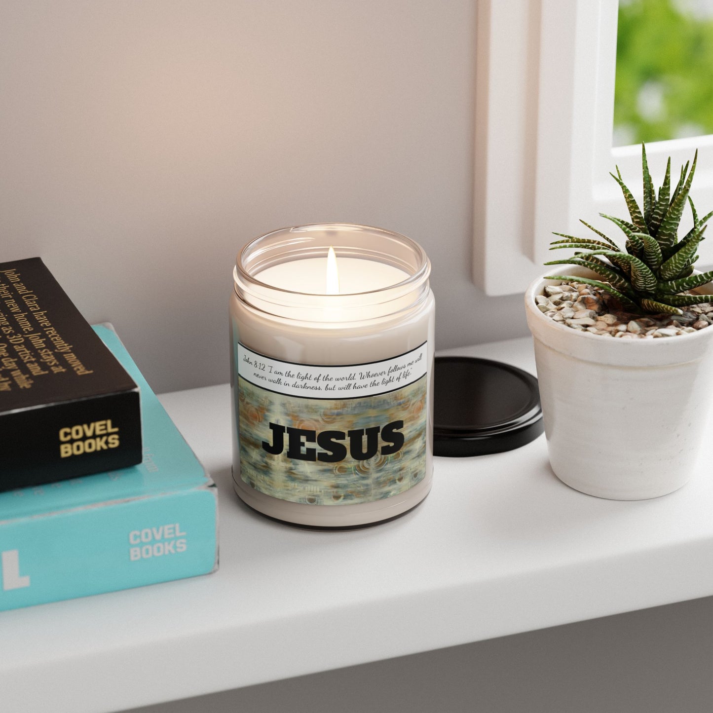 Scented Soy Candle, 9oz, Abstract Neutrals, John 8:12, FrediFreds Home Collection