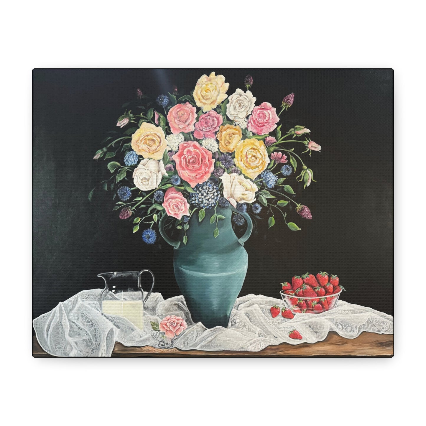 Matte Canvas, Stretched, 1.25", Strawberries and Lace, FrediFreds Home Collection