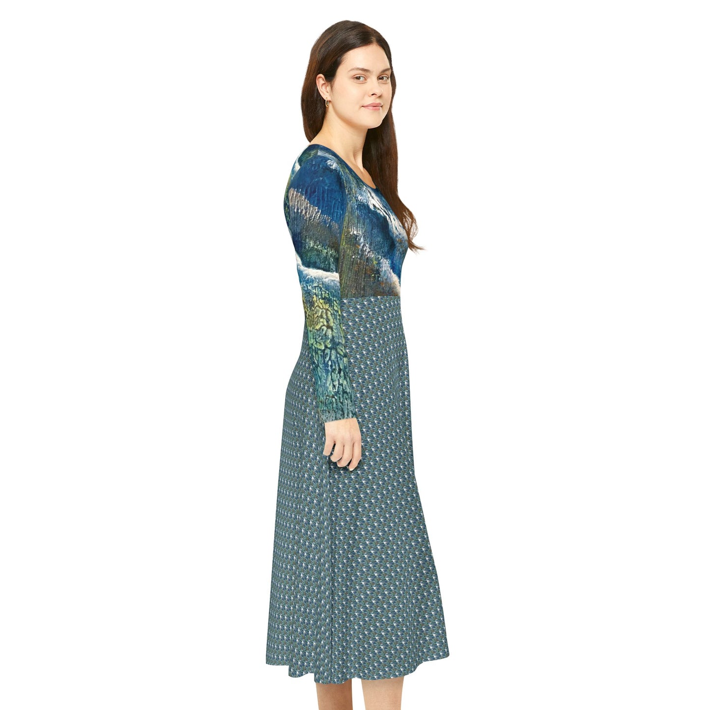 Women's Long Sleeve Modest Dress (AOP), Whimsical, Ocean Spray, FrediFreds Home Collection