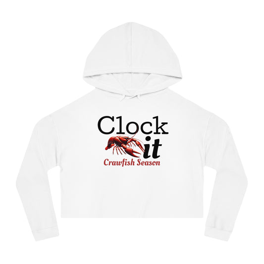 Women’s Cropped Hooded Sweatshirt, Clock It (Crawfish Season),  Life on the Bayou Collection