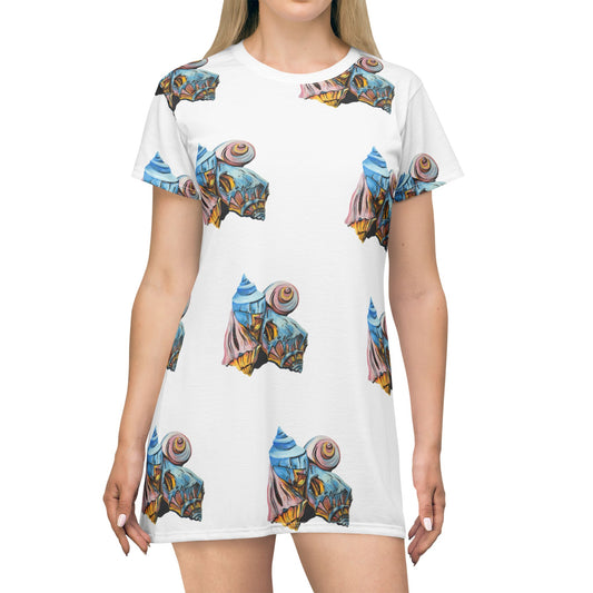 T-Shirt Dress (AOP), Artsy Beach Shells