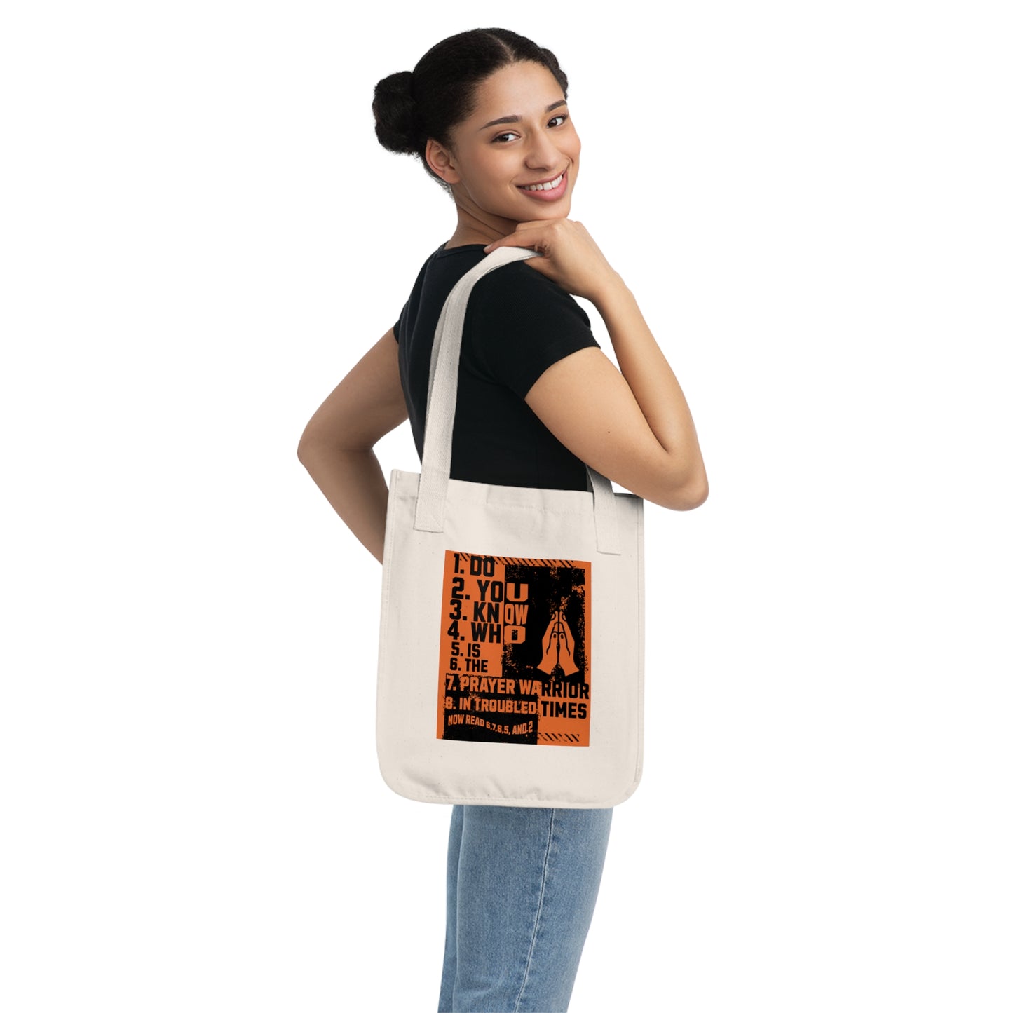 Organic Canvas Tote Bag, Prayer Warrior, FrediFreds Home Collection