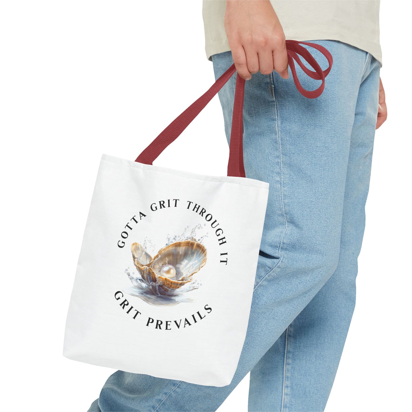 Tote Bag (AOP) With Print Design "Grit Prevails", Gotta Grit Through It Collection