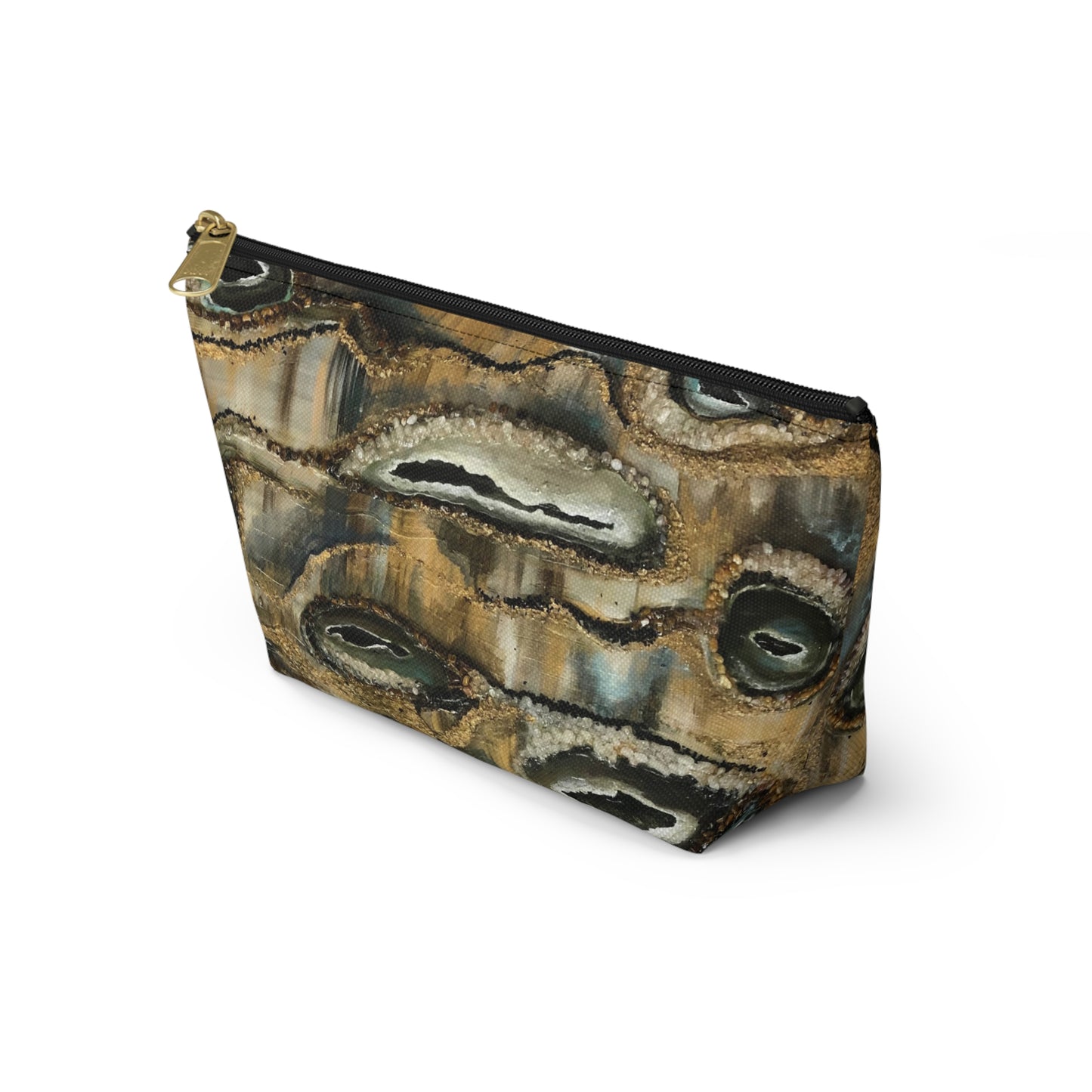 Accessory Pouch w T-bottom,  Abstract Design, Earth Tones, Creek Bed, Life on the Bayou Collection