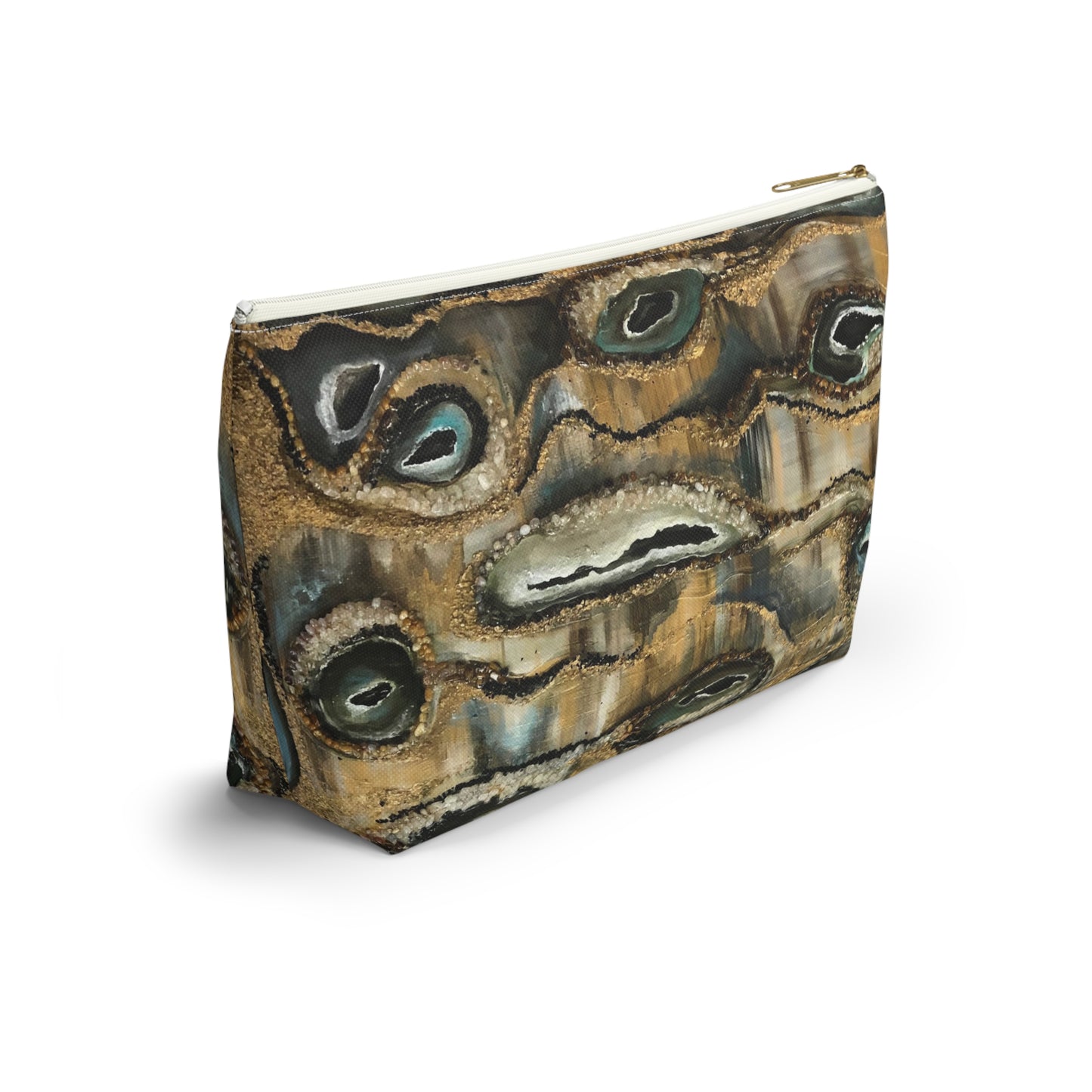 Accessory Pouch w T-bottom,  Abstract Design, Earth Tones, Creek Bed, Life on the Bayou Collection