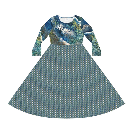 Women's Long Sleeve Modest Dress (AOP), Whimsical, Ocean Spray, FrediFreds Home Collection