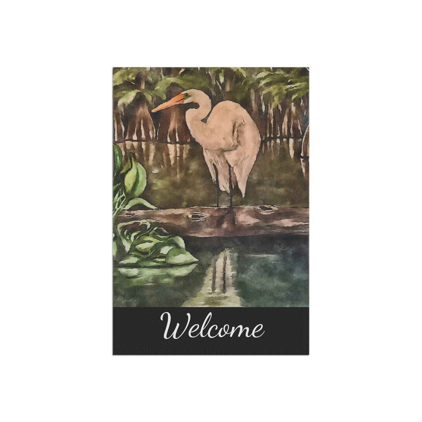 Garden & House Banner, Watercolor, Egret Perch, FrediFreds Home Collection