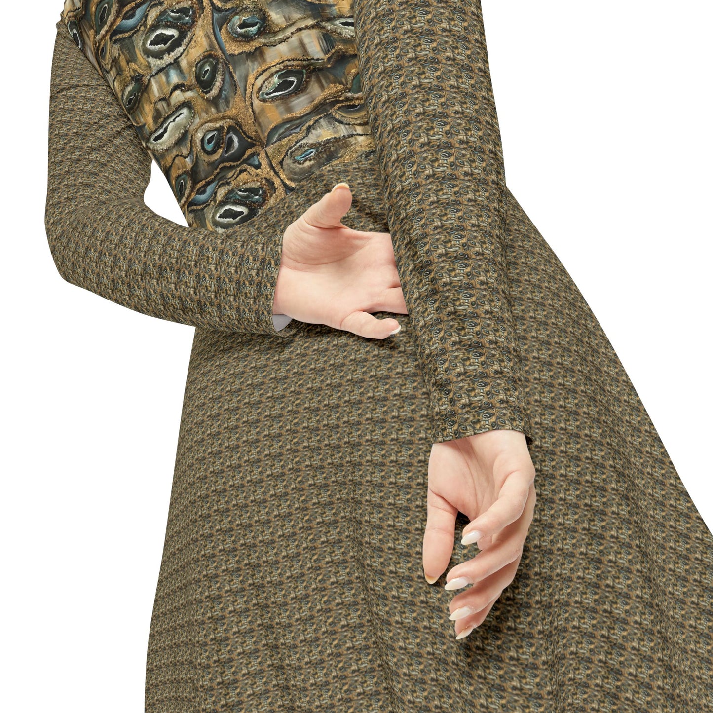 Women's Long Sleeve Modest Dress (AOP), Oyster Shells, FrediFreds Home Collection
