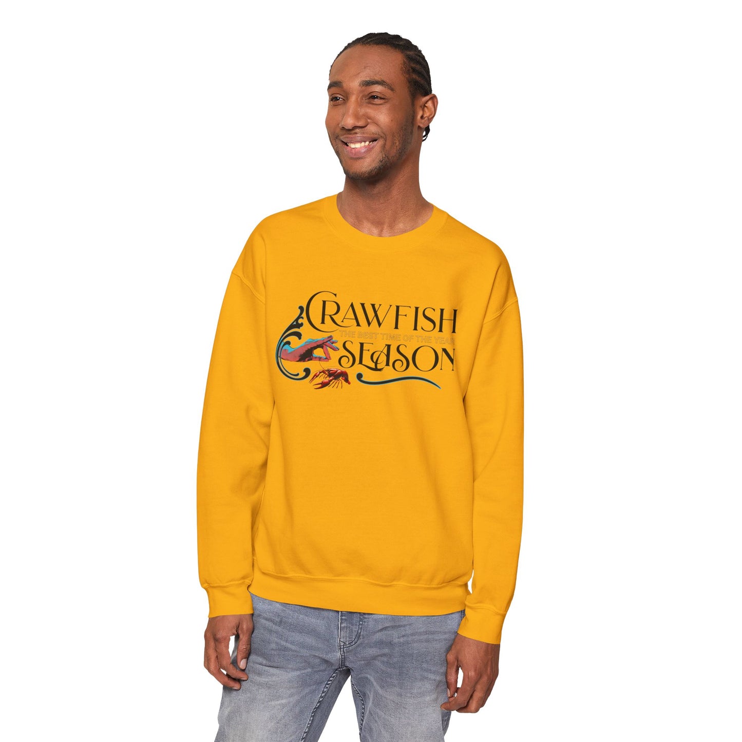 Seasonal Seller Sweatshirt: Unisex, Heavy blend, Maximum profit, Crawfish, Clock It Gesture, Life on the Bayou Collection