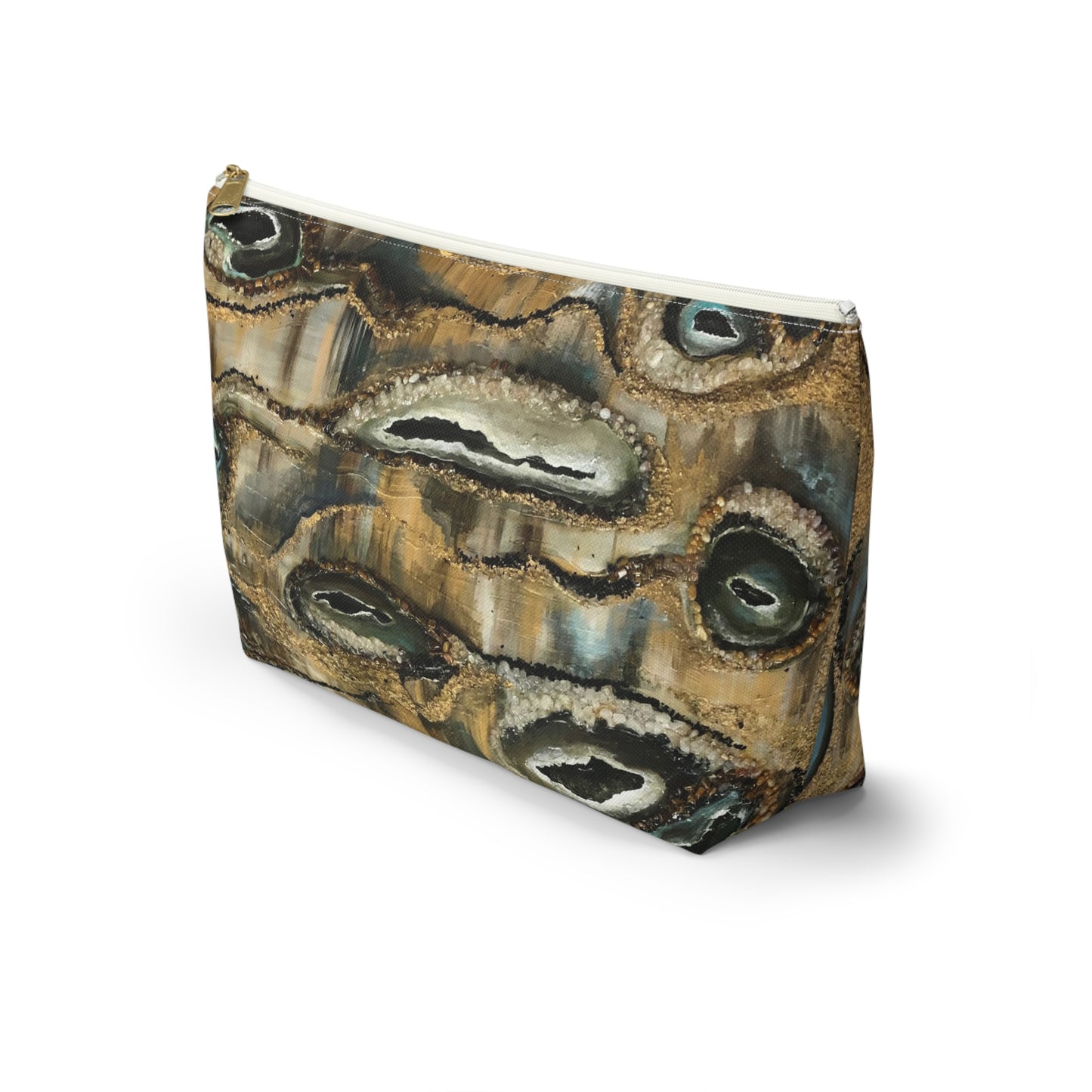 Accessory Pouch w T-bottom,  Abstract Design, Earth Tones, Creek Bed, Life on the Bayou Collection