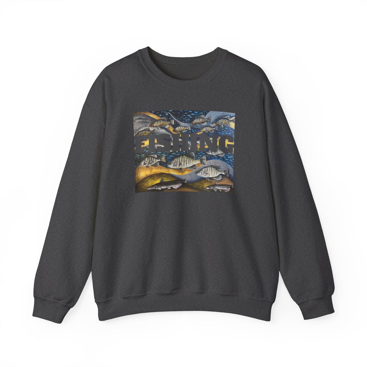 Unisex Heavy Blend™ Crewneck Sweatshirt, Get Lucky Fishing, Original Artwork, FrediFreds Home Collection