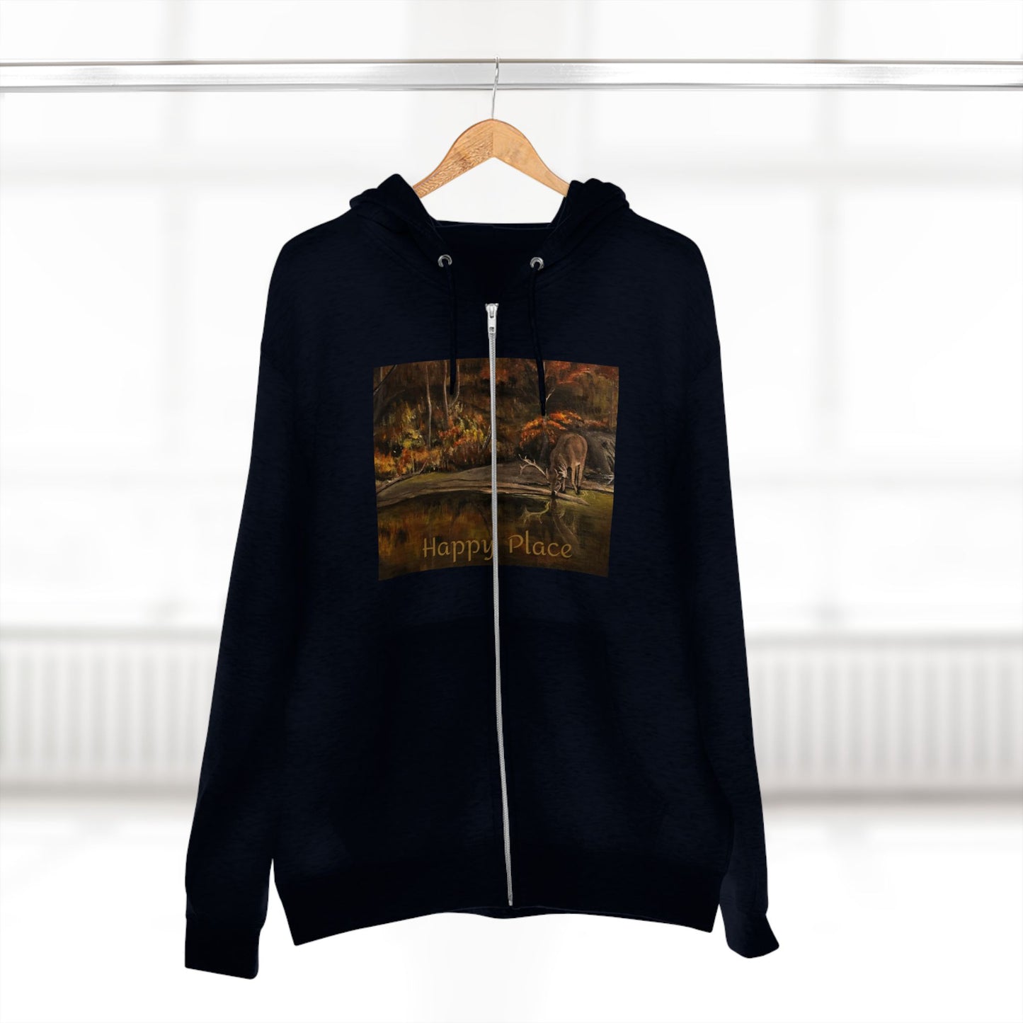 Unisex Zip Hoodie, Deer Haven Reflection