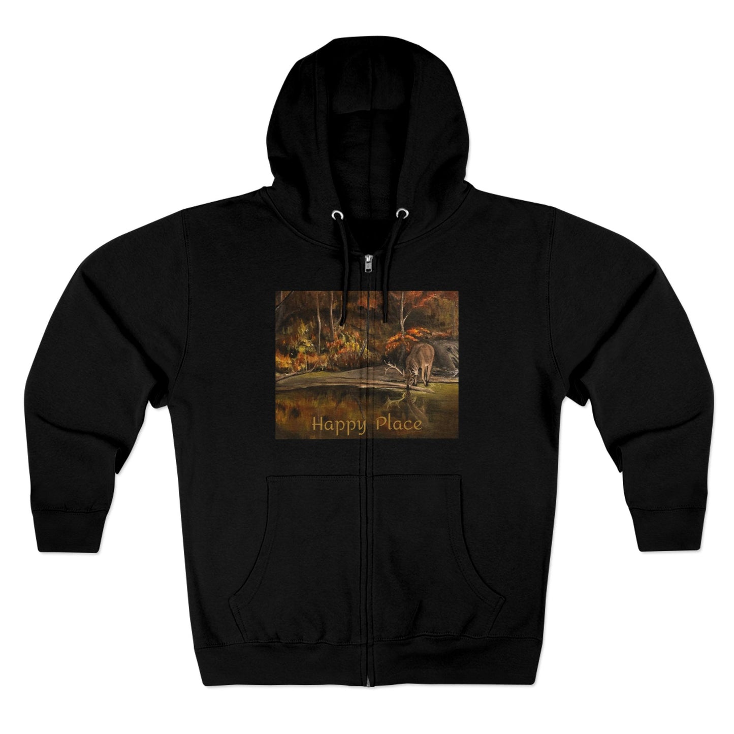 Unisex Zip Hoodie, Deer Haven Reflection