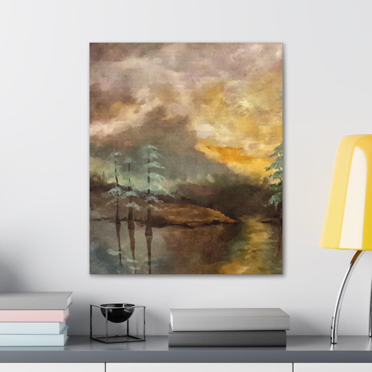 Canvas Gallery Wraps, Moon Lake Watercolor, FrediFreds Home Collection