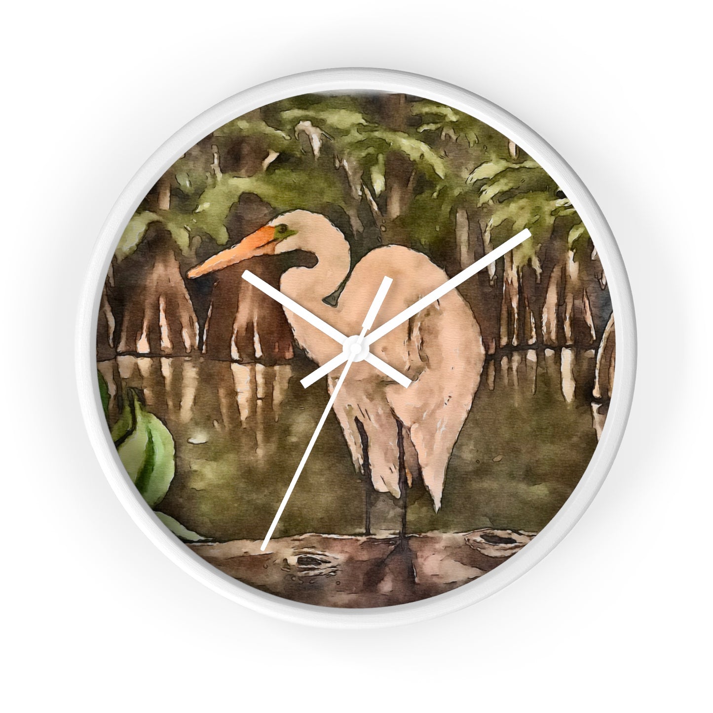 Wall Clock, Watercolor, Egret Perch, Life on the Bayou Collection