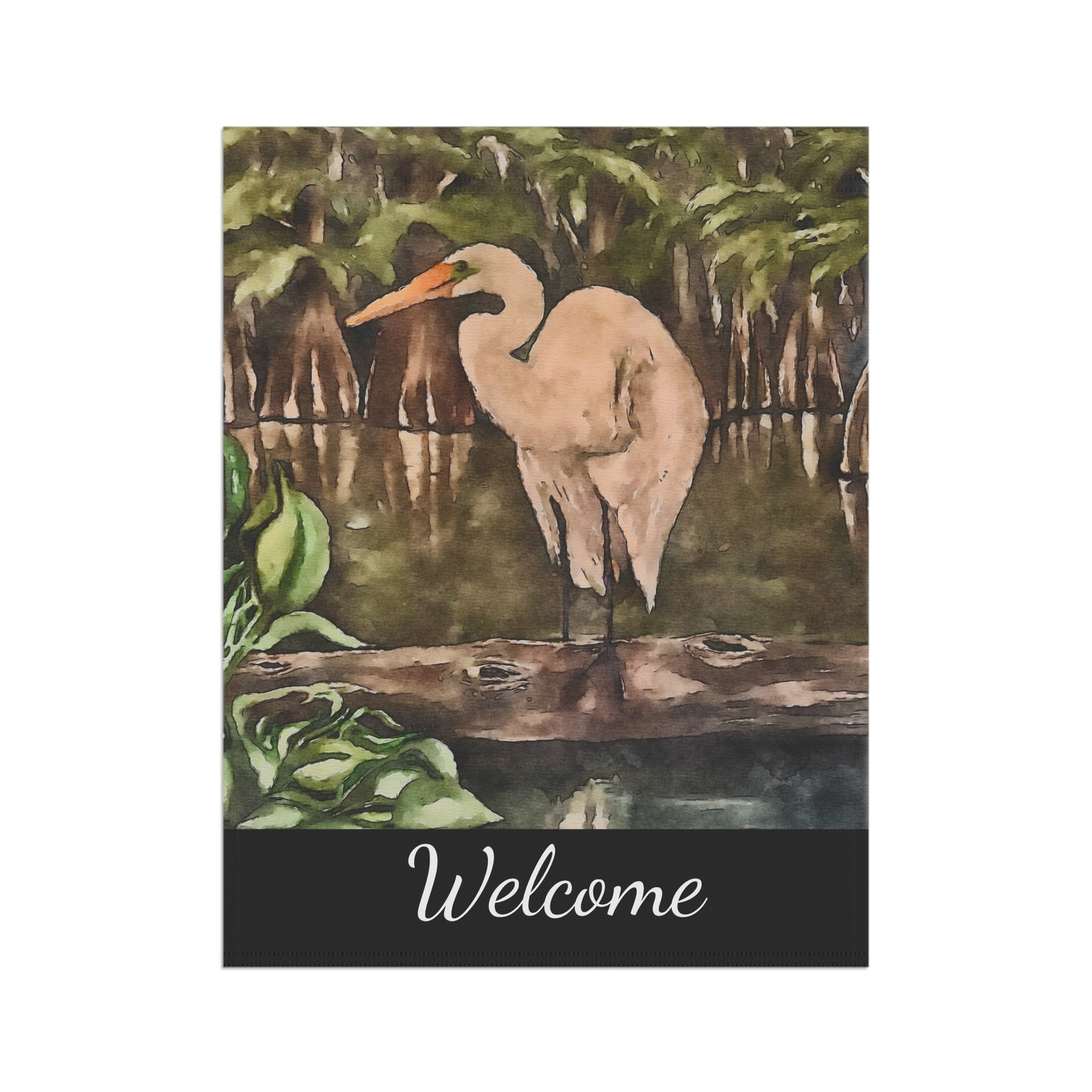 Garden & House Banner, Watercolor, Egret Perch, FrediFreds Home Collection