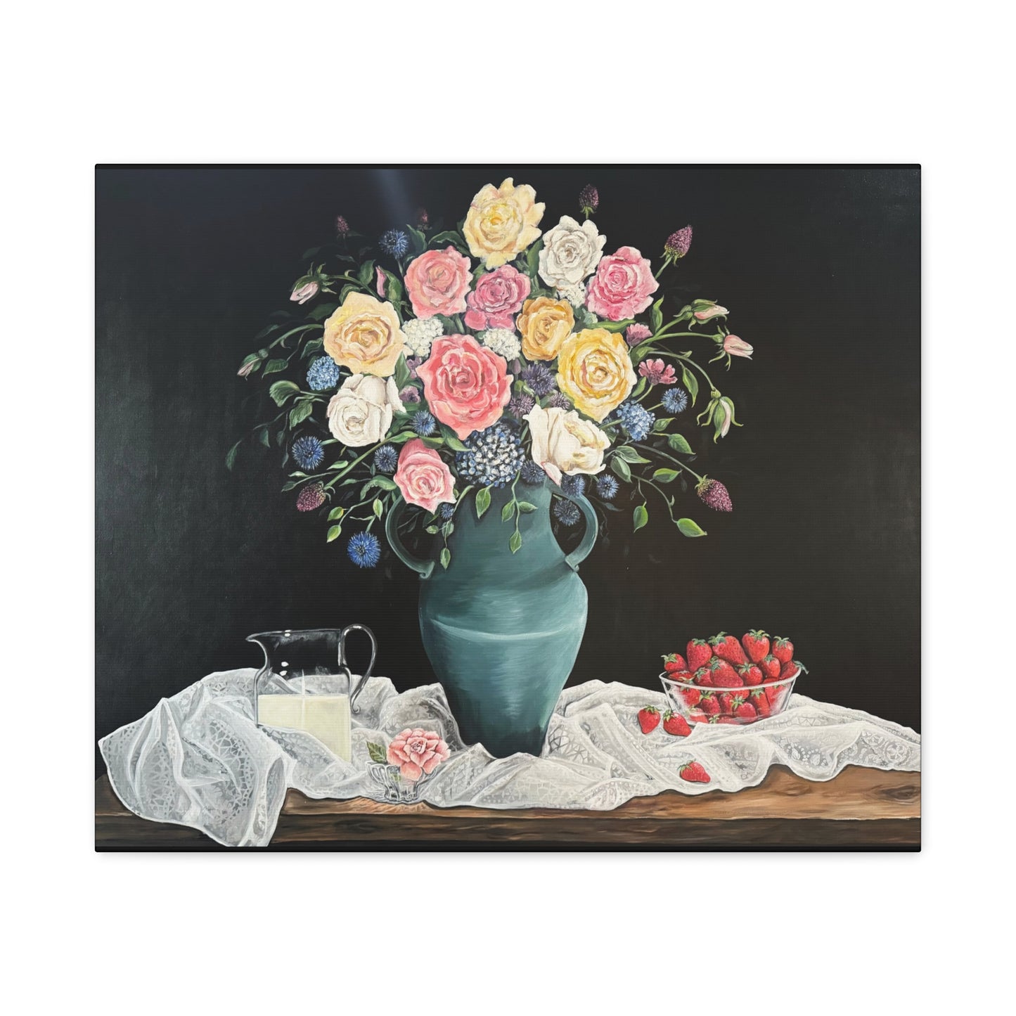 Matte Canvas, Stretched, 1.25", Strawberries and Lace, FrediFreds Home Collection