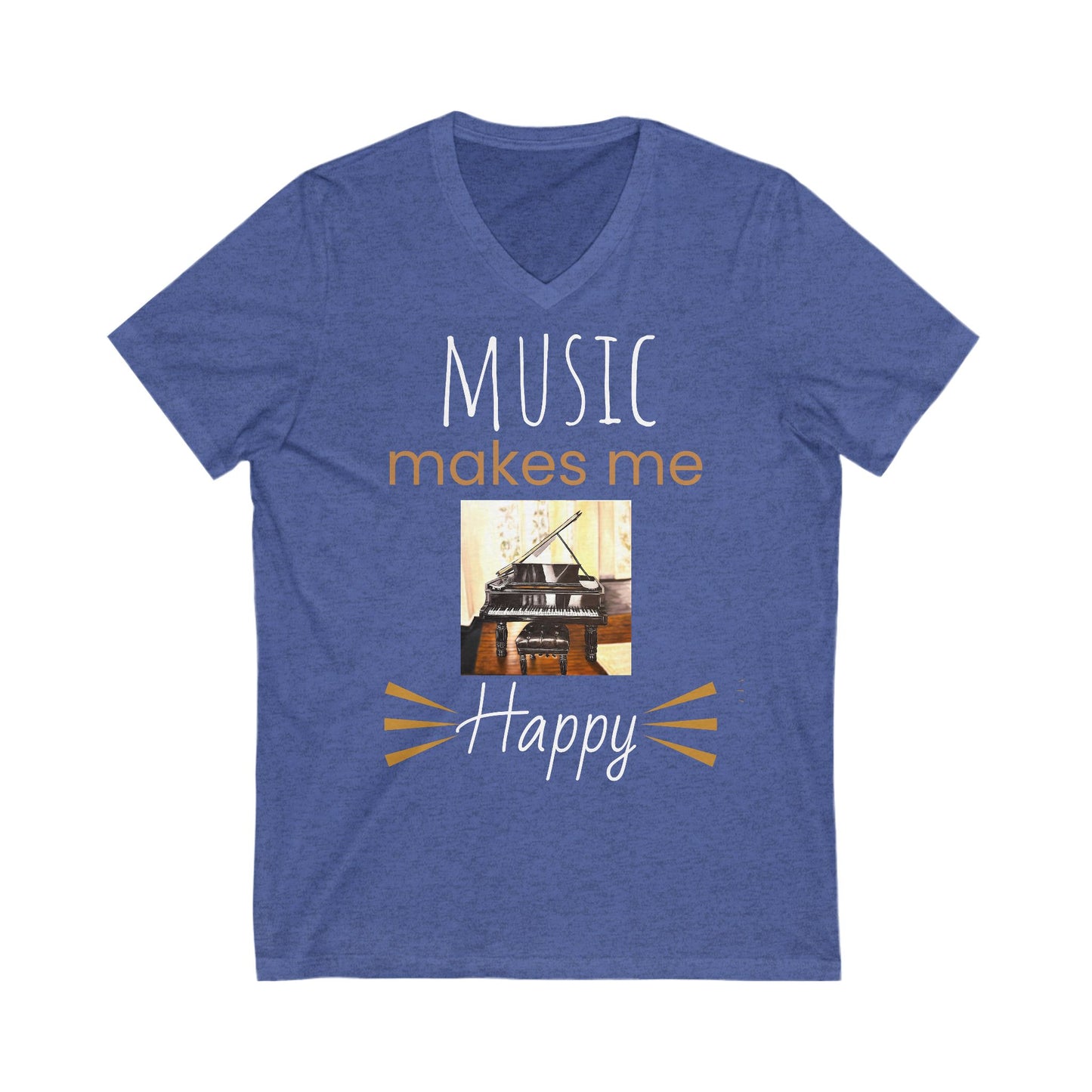 Unisex Jersey Short Sleeve V-Neck Tee, Piano Art, Music, Happy