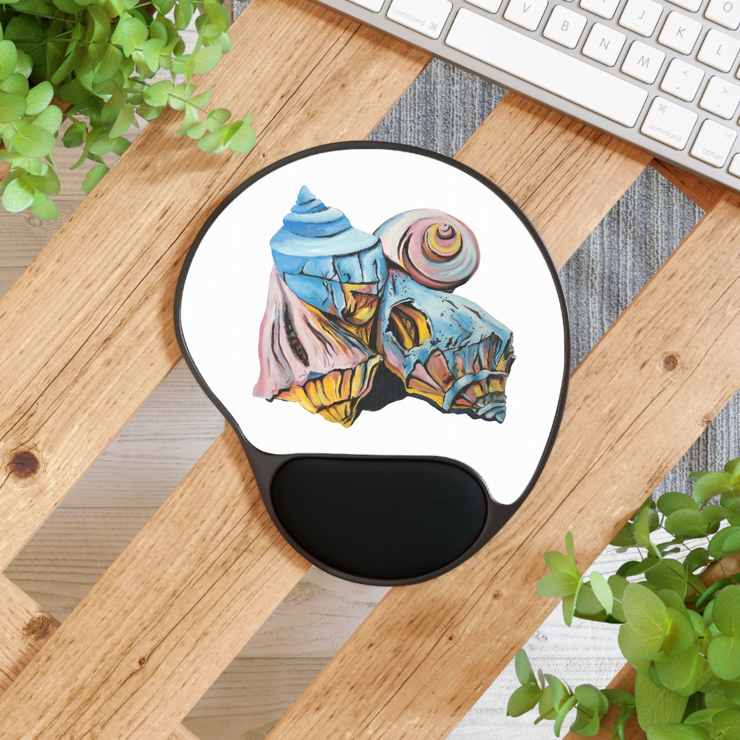 Mouse Pad With Wrist Rest, Artsy Pastel Beach Shells, Beachwalker Club Collection