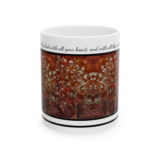 Ceramic Mug, (11oz, 15oz), Designer Series, Bible Verse, Love Thy God, Tree of Life, FrediFreds Home Collection