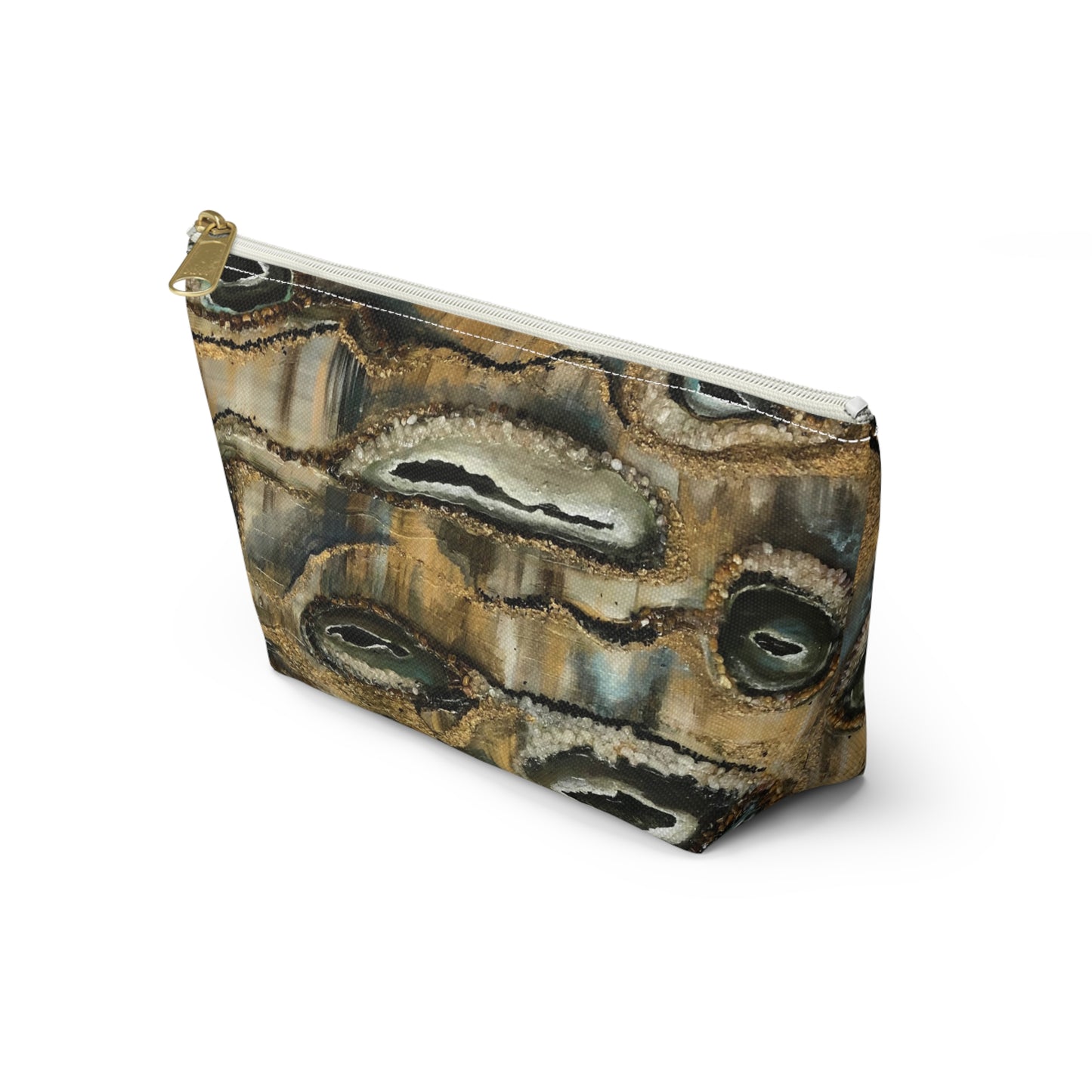 Accessory Pouch w T-bottom,  Abstract Design, Earth Tones, Creek Bed, Life on the Bayou Collection