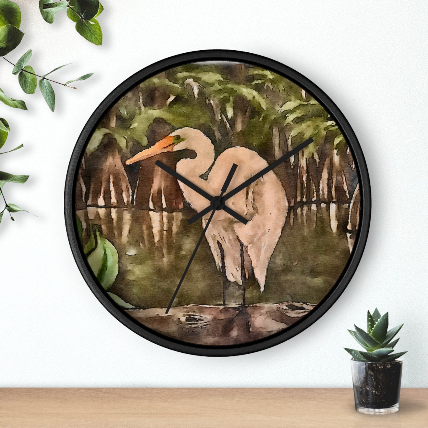 Wall Clock, Watercolor, Egret Perch, Life on the Bayou Collection