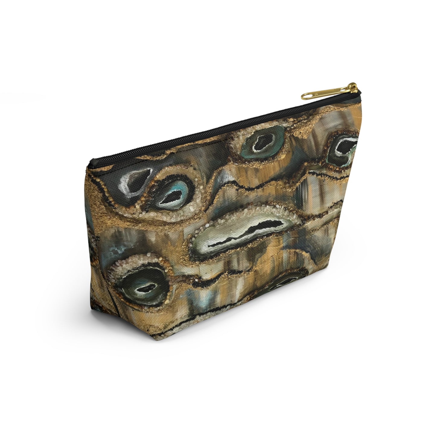 Accessory Pouch w T-bottom,  Abstract Design, Earth Tones, Creek Bed, Life on the Bayou Collection