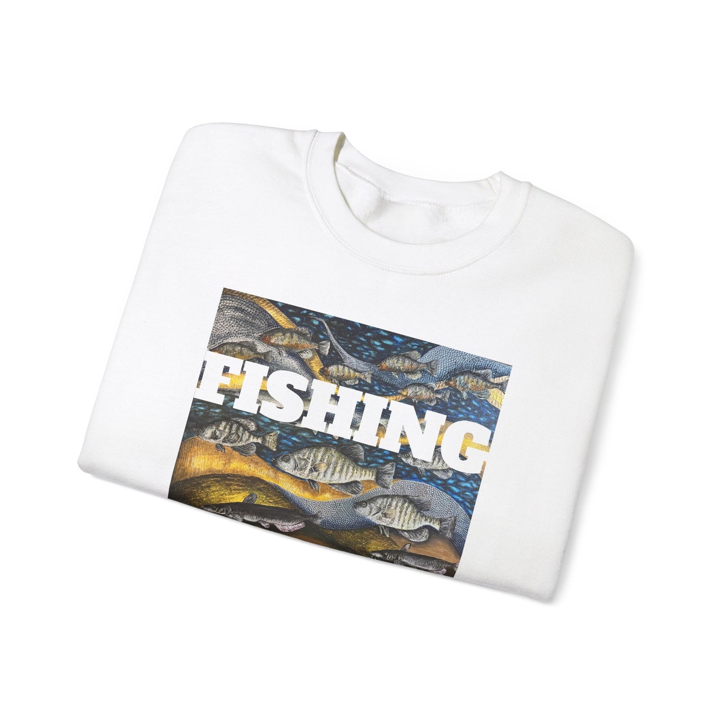 Unisex Heavy Blend™ Crewneck Sweatshirt, Get Lucky Fishing, Original Artwork, FrediFreds Home Collection