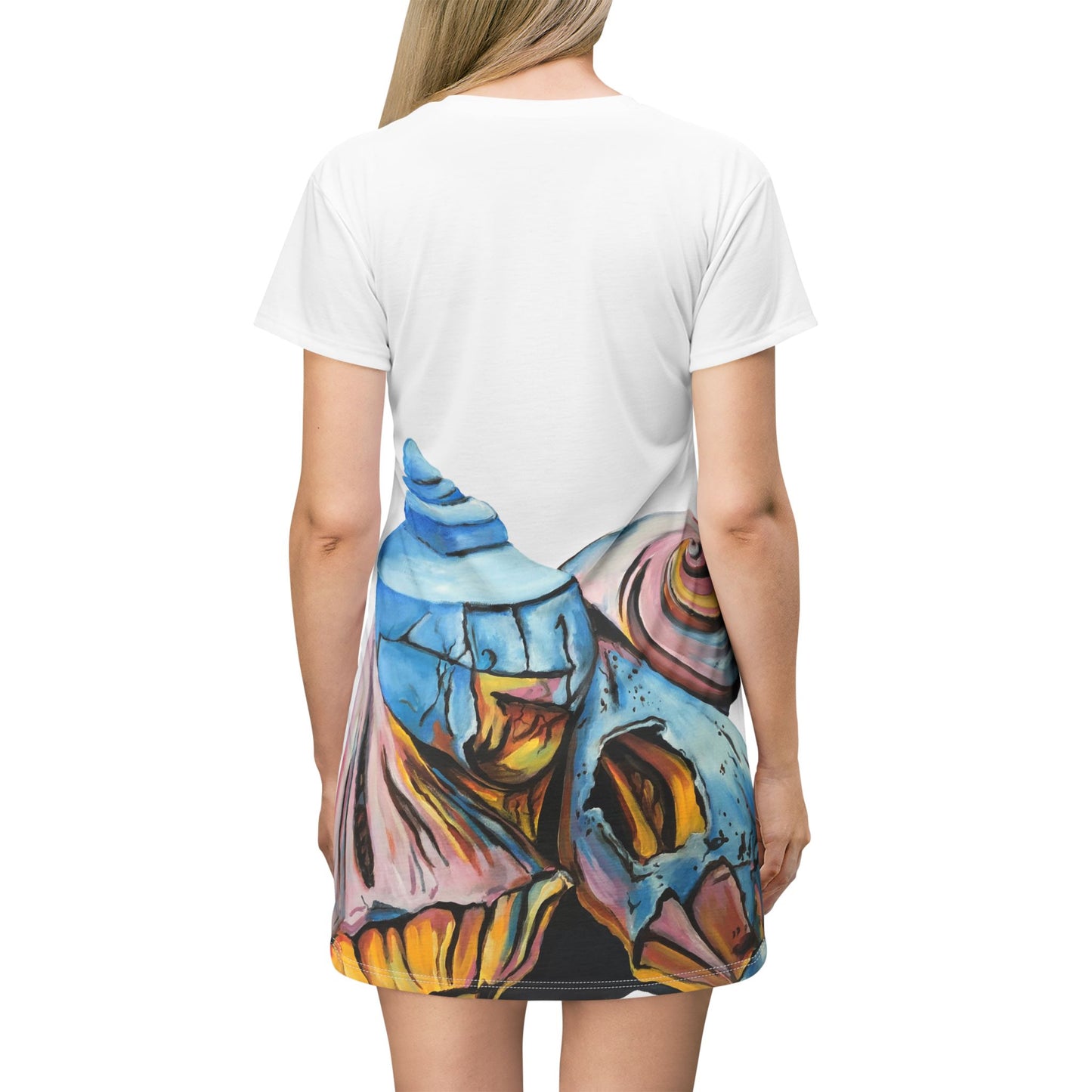 T-Shirt Dress (AOP), Artsy Pastel Beach Shells