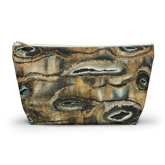 Accessory Pouch w T-bottom,  Abstract Design, Earth Tones, Creek Bed, Life on the Bayou Collection