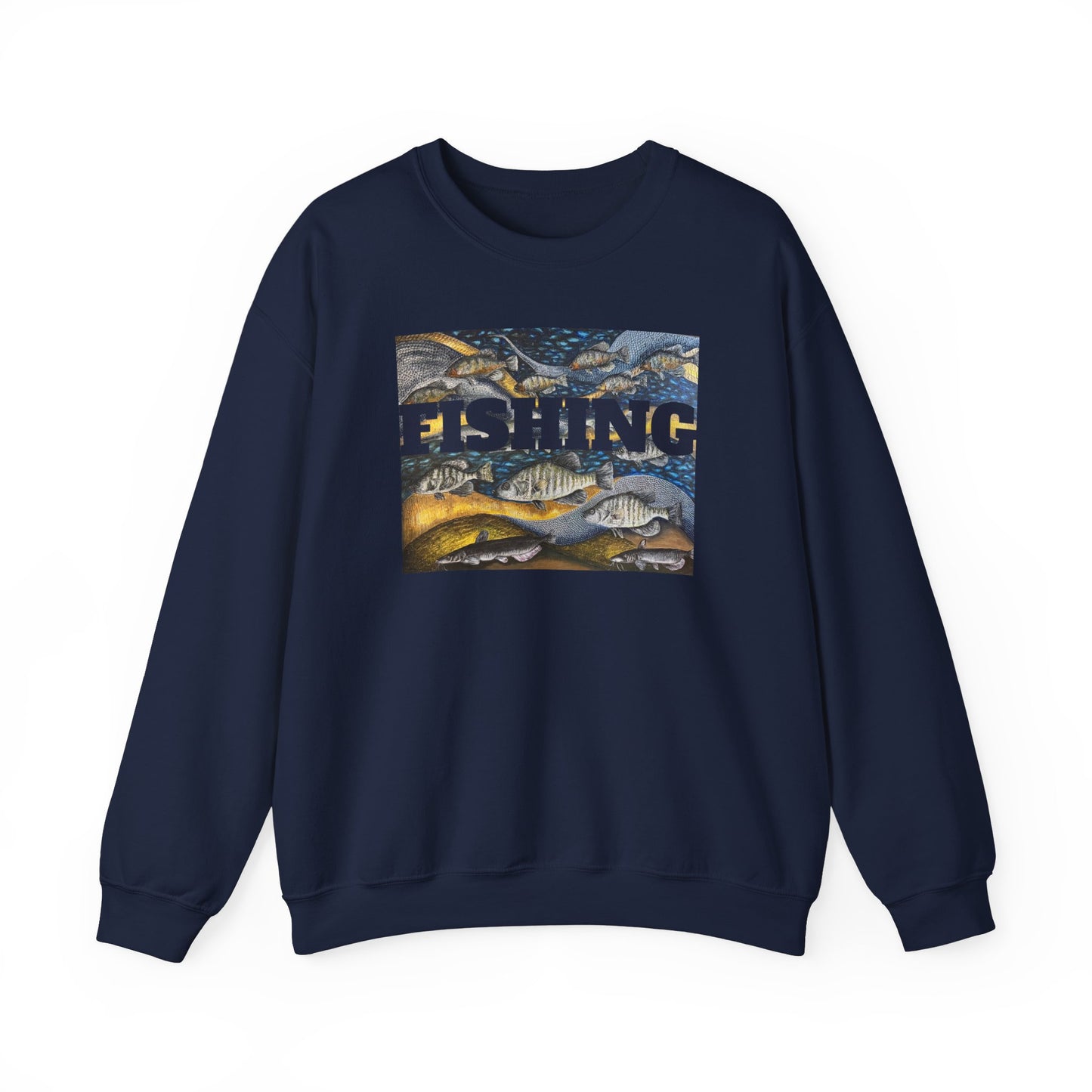 Unisex Heavy Blend™ Crewneck Sweatshirt, Get Lucky Fishing, Original Artwork, FrediFreds Home Collection